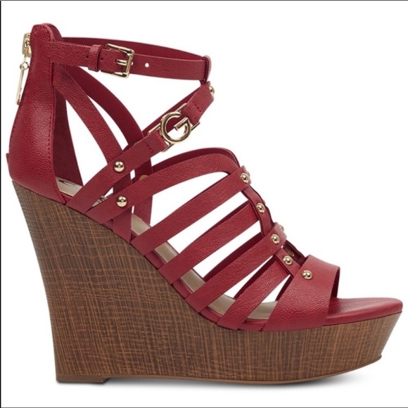G by Guess Shoes - G by Guess Dezzie Dark Red Wedge Open Toe Size 8M